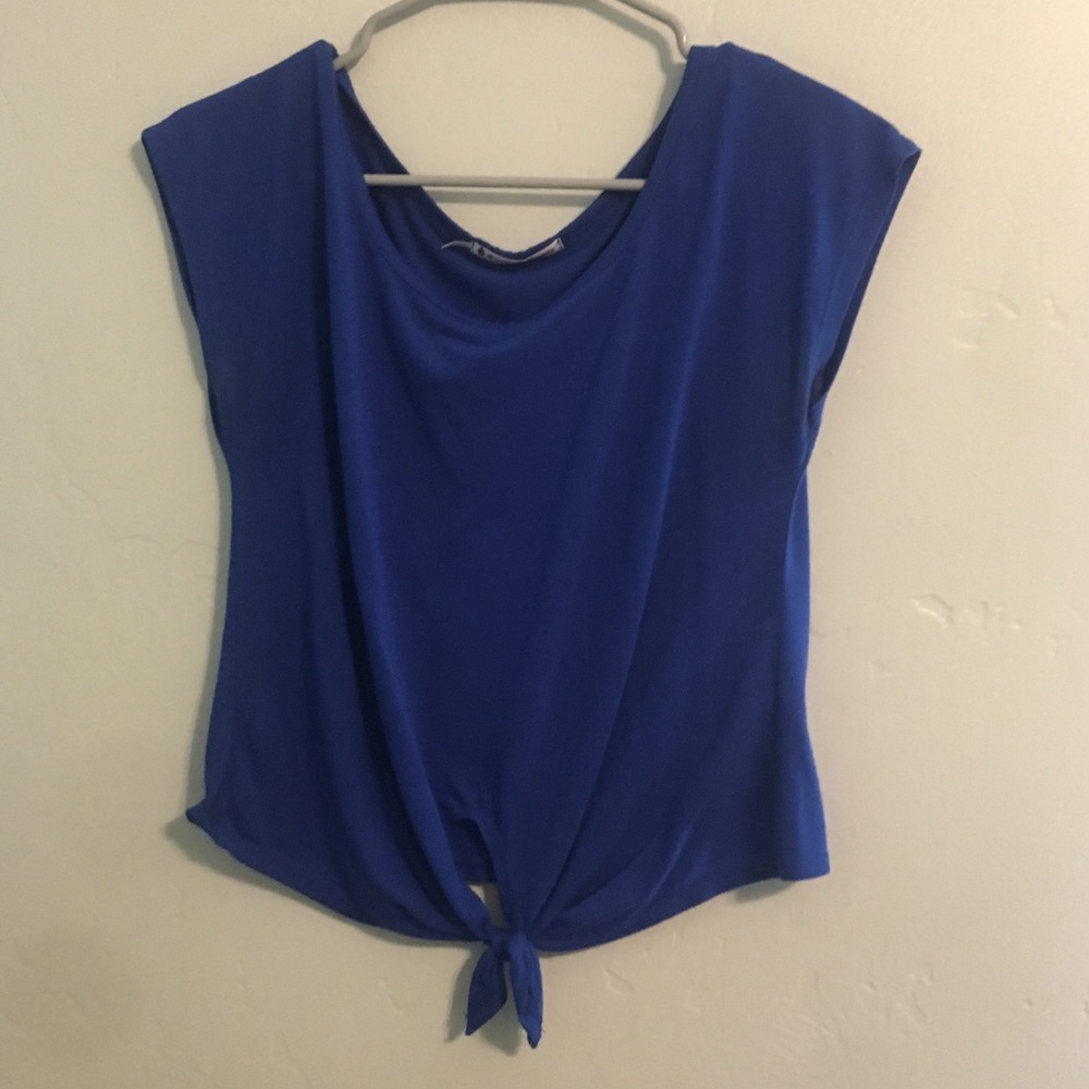 Blue crop top.